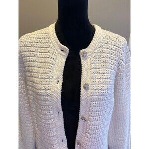 J.Crew Lady Jacket Ivory Cardigan Sweater Size Medium Gem Rhinestone Buttons